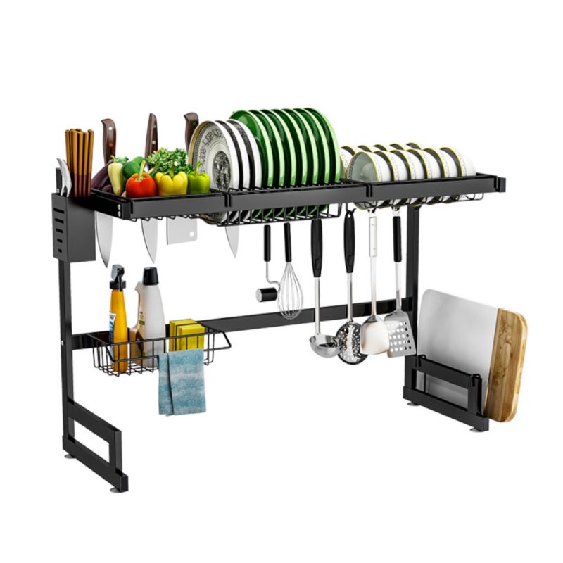 Escorredor De Louças 85cm Rack Organizador de Cozinha Louça Preto Casa