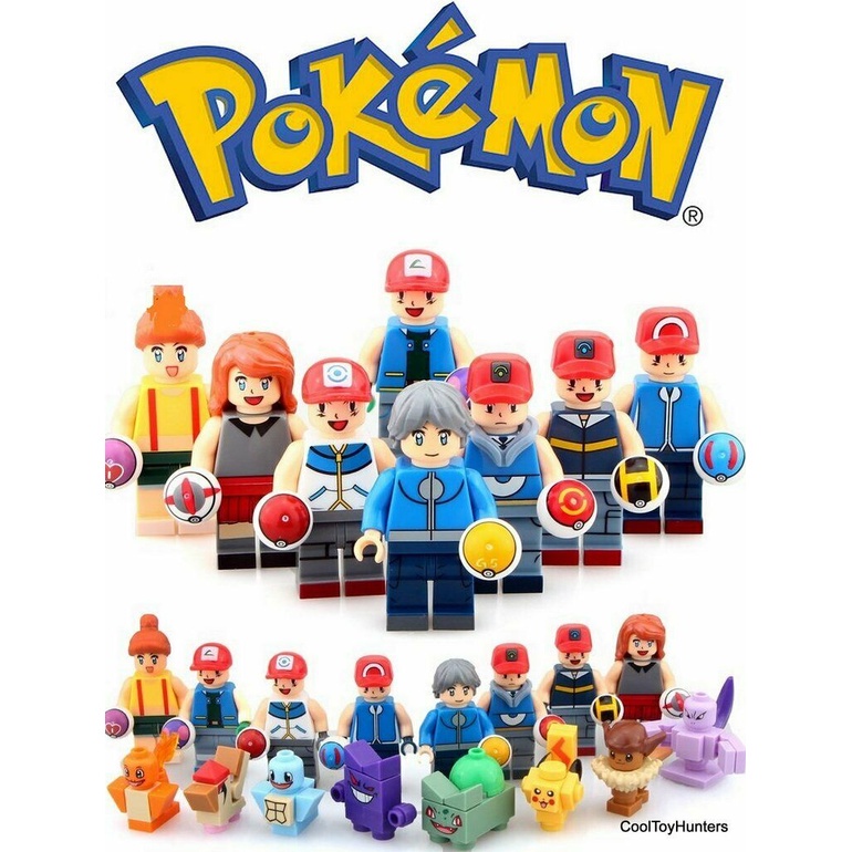 Miniatura Lego Pokemon Treinador Ash Bulbasaur Ivysaur Eevee Clefairy