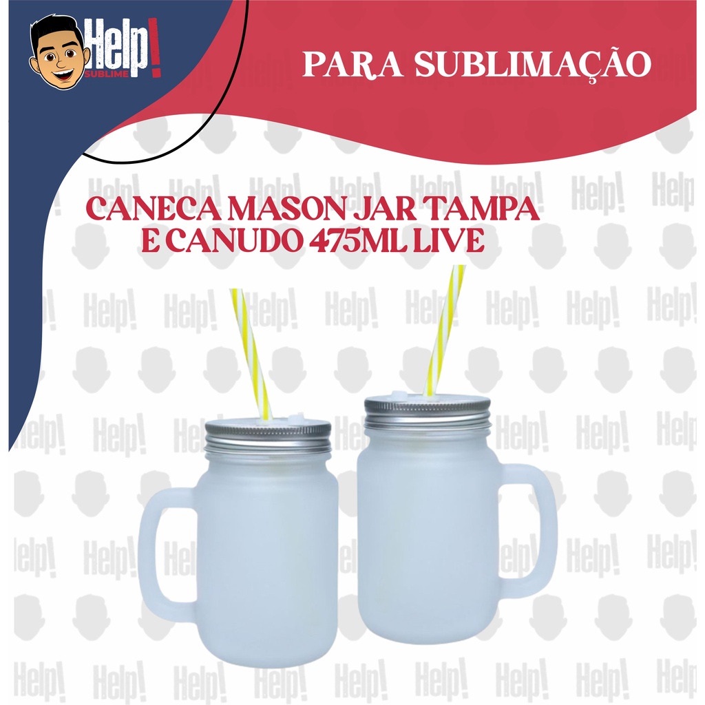 Kit 30 Canecas De Vidro Fosco 450ml Canudo Amarelo Live Para