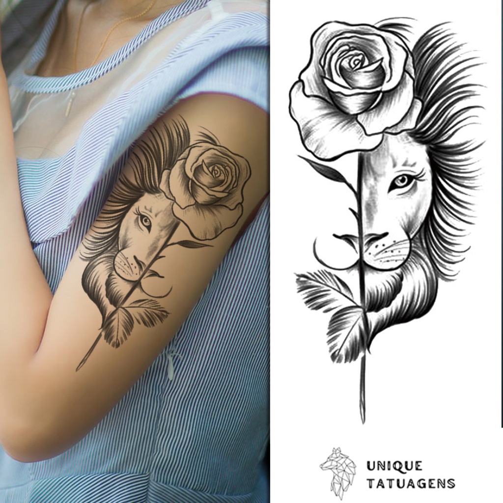 Tatuagem Falsa Temporaria Feminina Leoa Face Rosa Efeito D