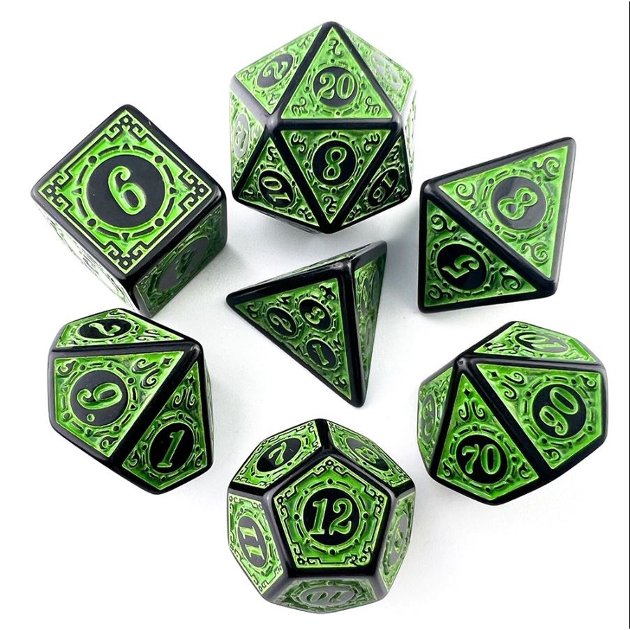 Dados RPG Conjunto Sete Poliedricos Para Rpg Runas SAQUINHO