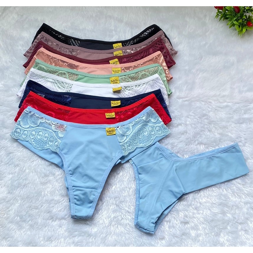 Kit 3 Calcinhas Conforto Fio Duplo Tanga Fio Dental Lingerie 338