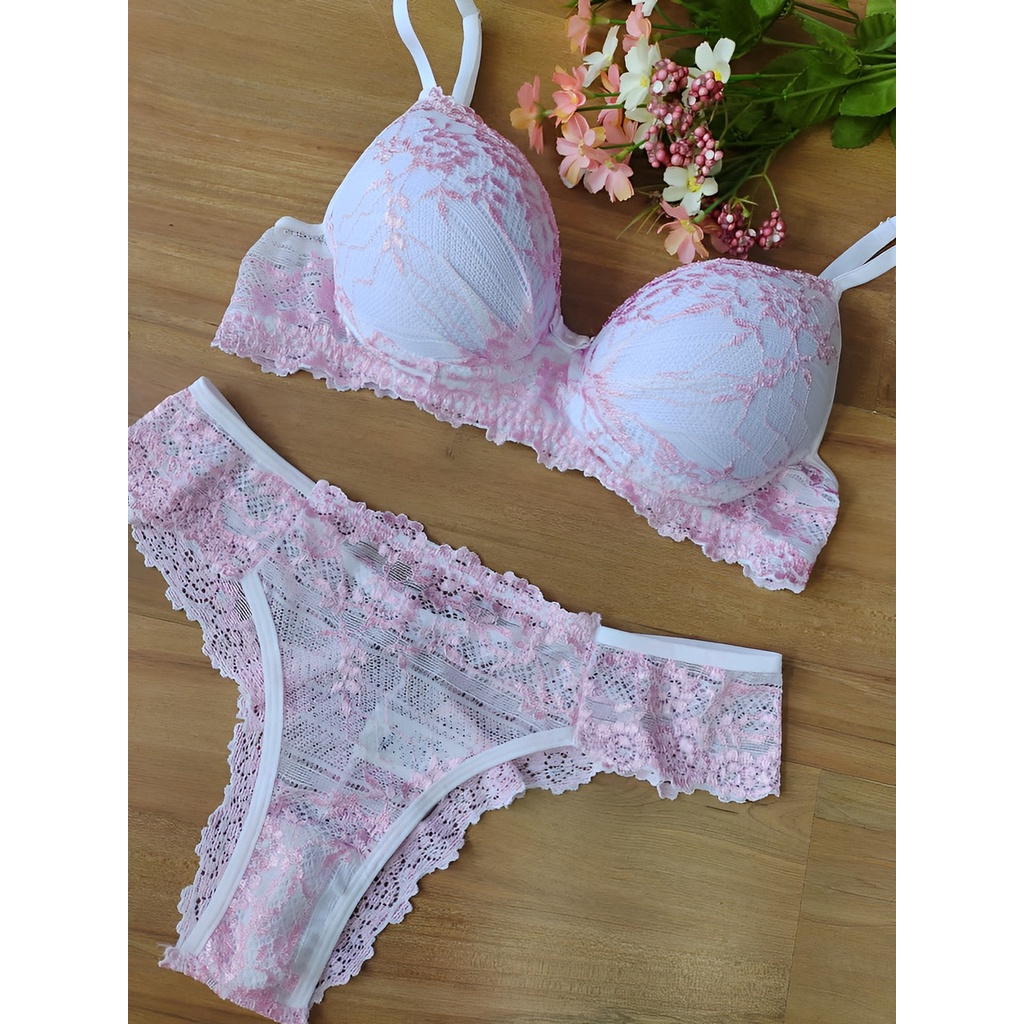 Conjunto De Renda Lingerie Sexy Suti Bojo Calcinha Fio Duplo