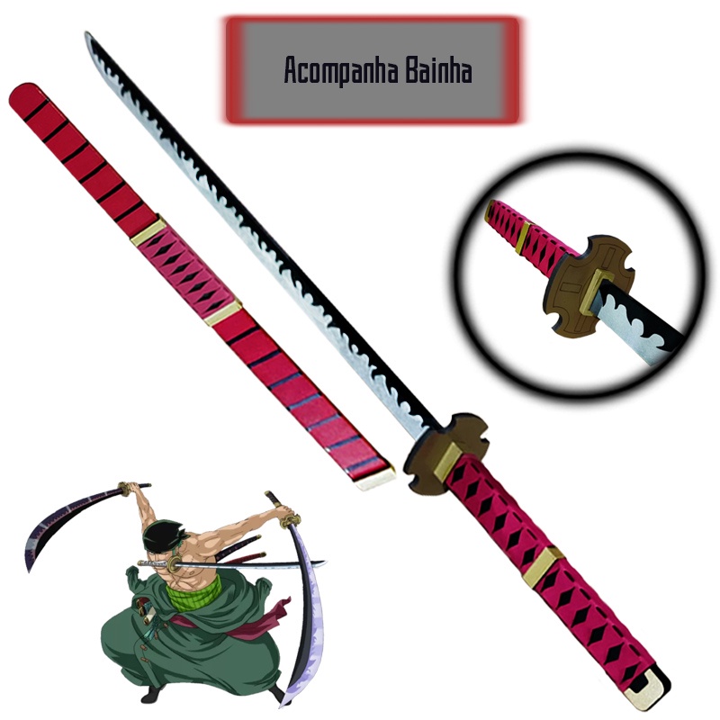 Espada Katana Sandai Kitetsu Zoro One Piece Em MDF Bainha 90cm