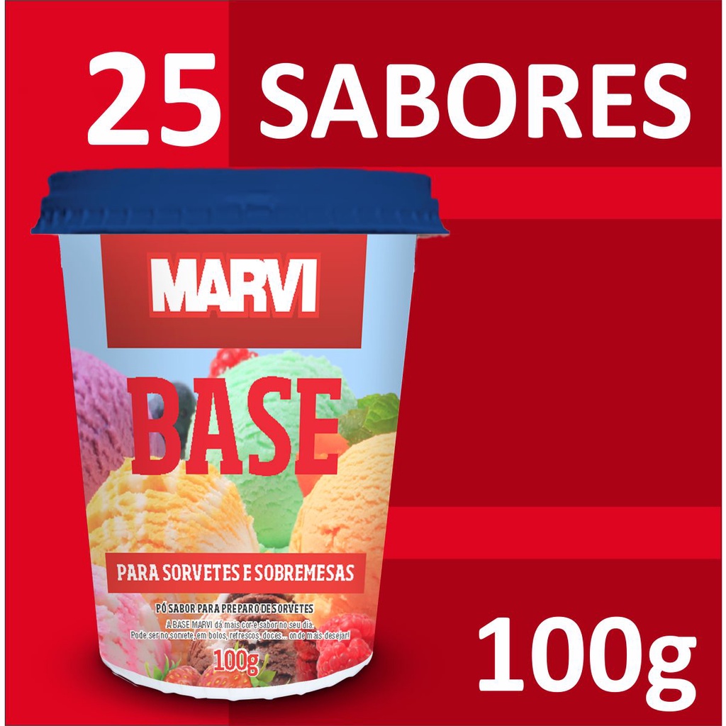 BASE PARA SORVETE E SOBREMESAS 100g MARVI 25 SABORES DOCES GULOSEIMAS