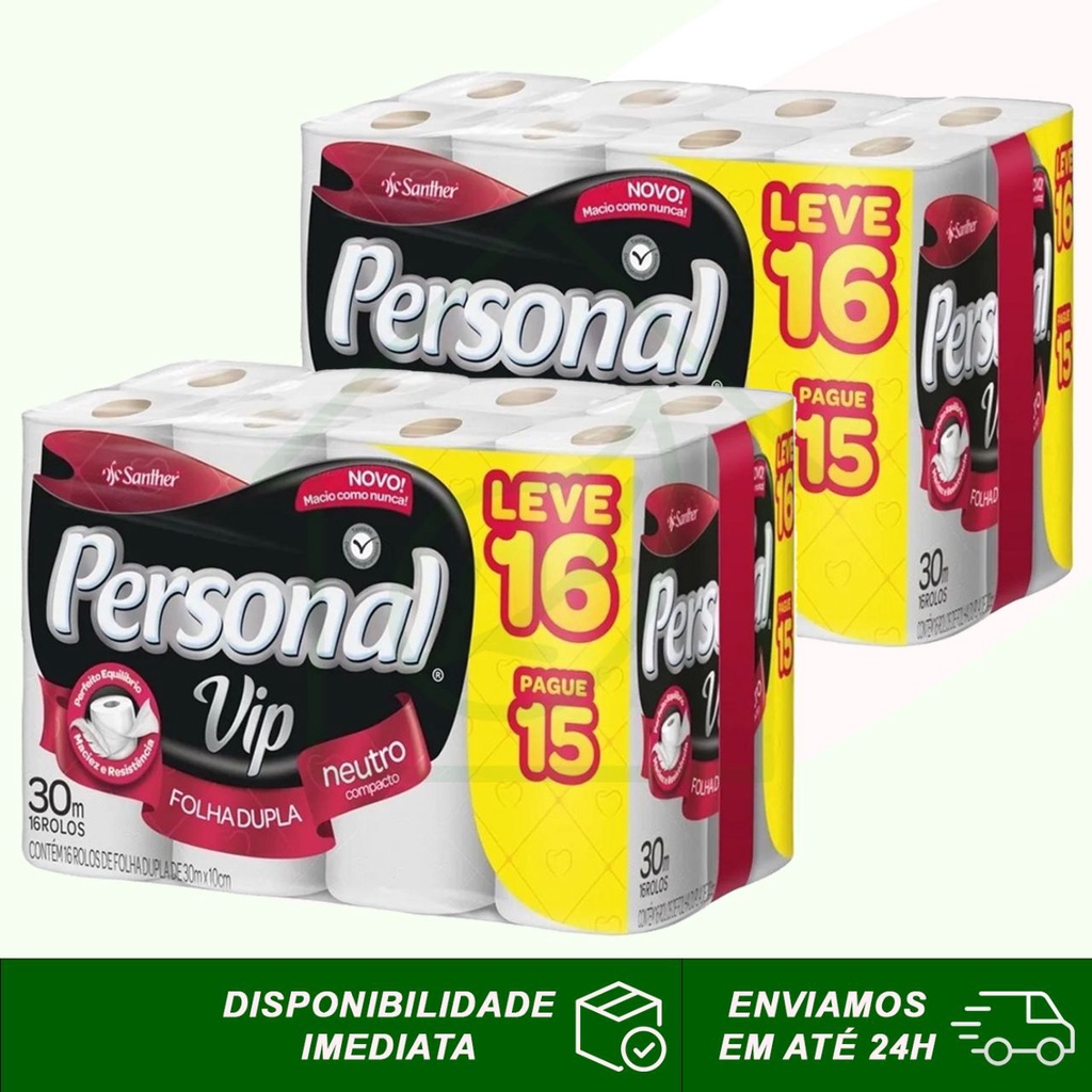 Kit 32 Rolos 30m Cada do Papel Higiênico Folha Dupla Personal VIP