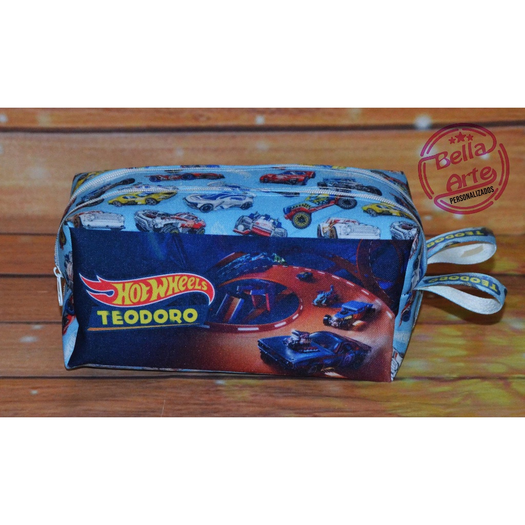 Estojo Hot Wheels Personalizado duas divisórias ziper Todos os