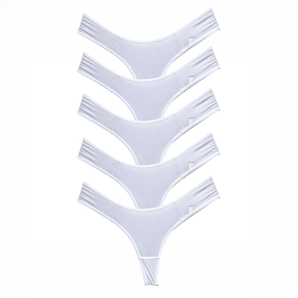 Kit 5 Calcinhas Branca Fio Dental Lingerie Feminina Microfibra