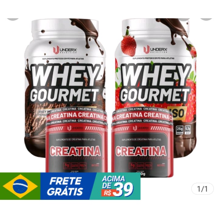 Kit 2 Whey Protein Gourmet ISO 2 Creatinas Monohidratada 300g 100 Pura