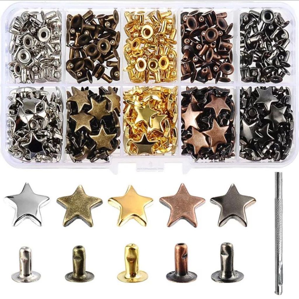 Kit Conjunto De Rebites De Couro Duplo Rebite Estrela Metal Shopee Brasil