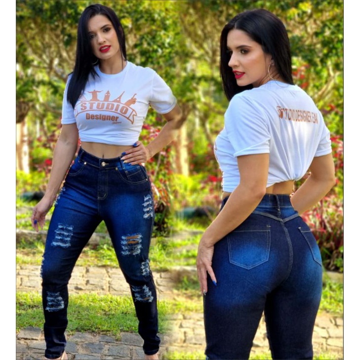 Calca Feminina Jeans Rasgos Lycra Hot Pant Empina Bum Bum