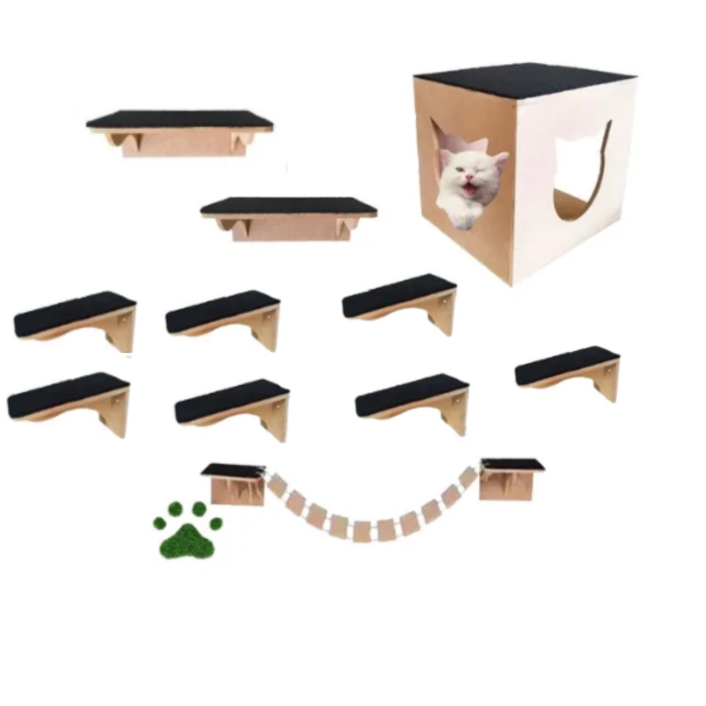 Kit Play Nicho Gatos Toca Escada Ponte Prateleira 11 Pcs Mdf Shopee