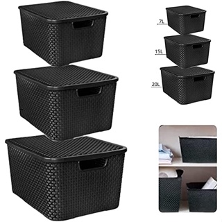 Kit 3 Caixas Organizadoras Rattan C Tampa Preto 7L 15L 20L