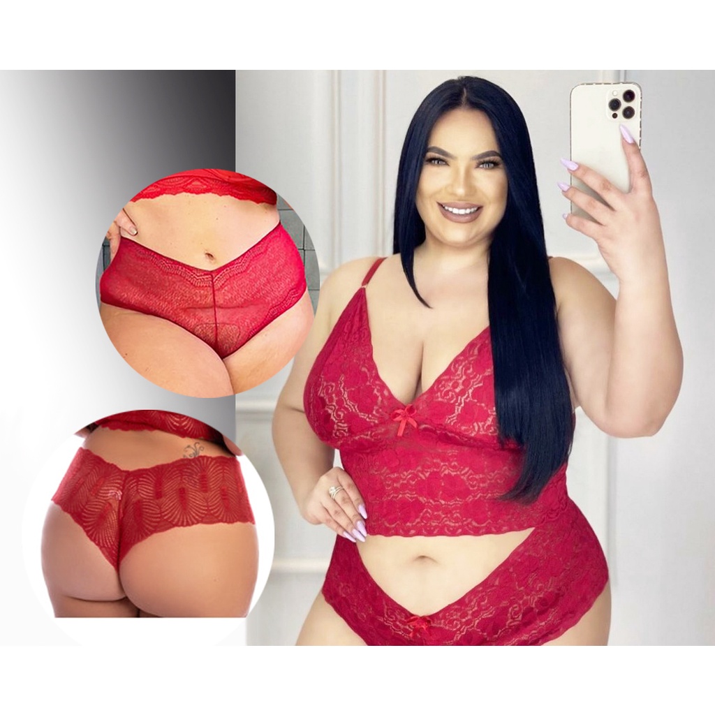 Conjunto Lingerie Espera Marido Plus Size Lingerie Sexy Cropped E