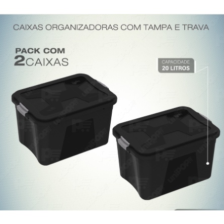 Kit Caixas Organizadoras Litros Preta Trava E Tampa Shopee