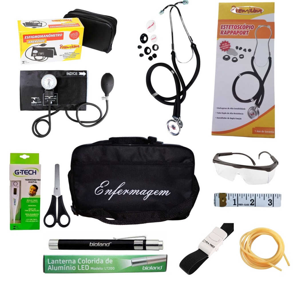 Kit De Enfermagem Preto Premium Esfigmo E Esteto Completo Shopee