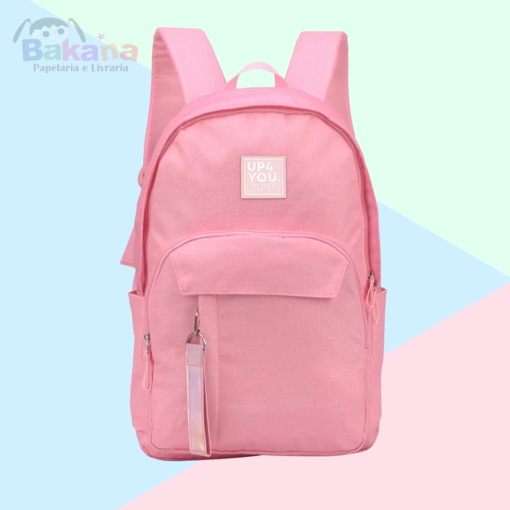 Mochila De Costas Escolar Porta Notebook Up You Brilhante Rosa Luxcel