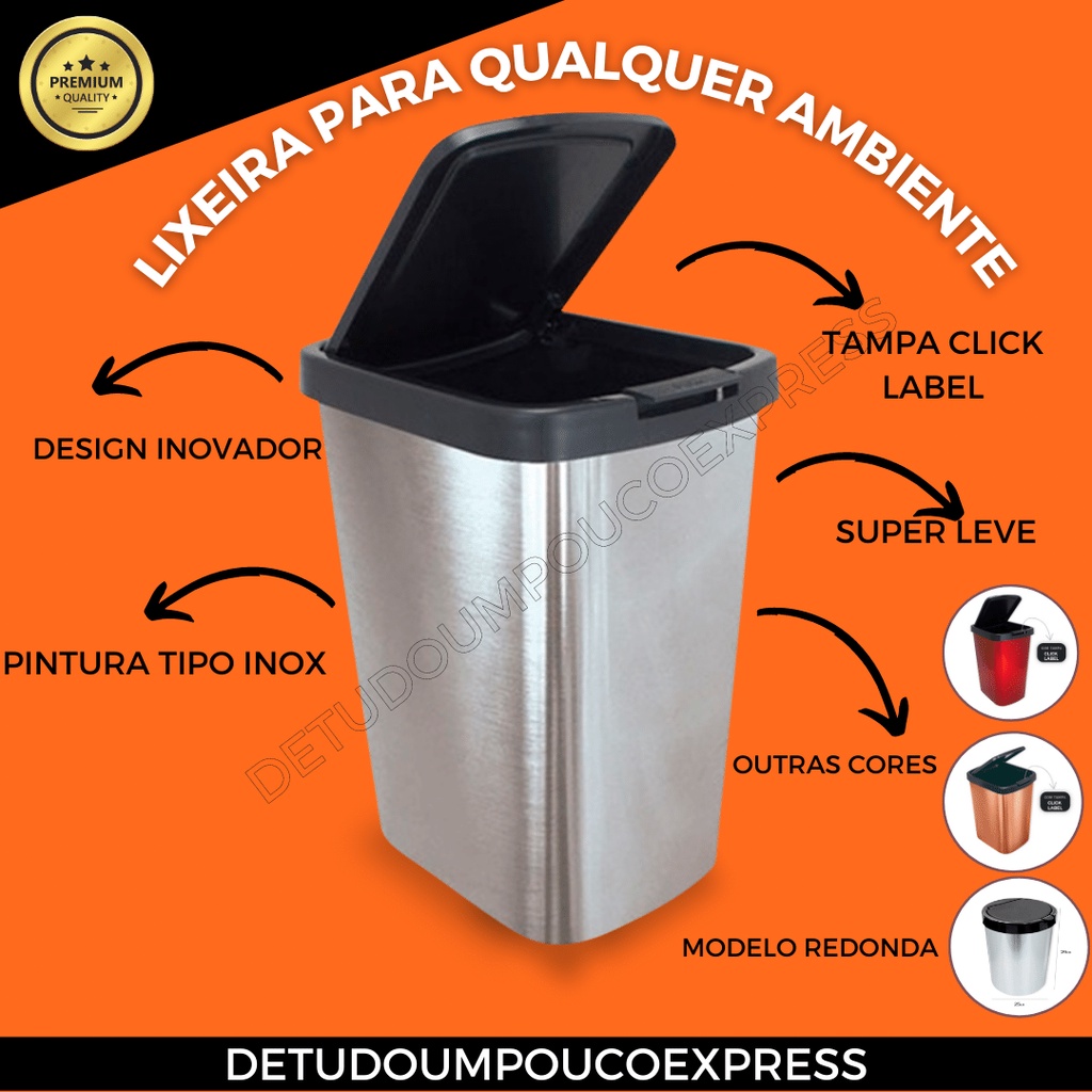 Nova Lixeira Cesto 9 Litros Ou 10 Litros Tampa Click Label Varias