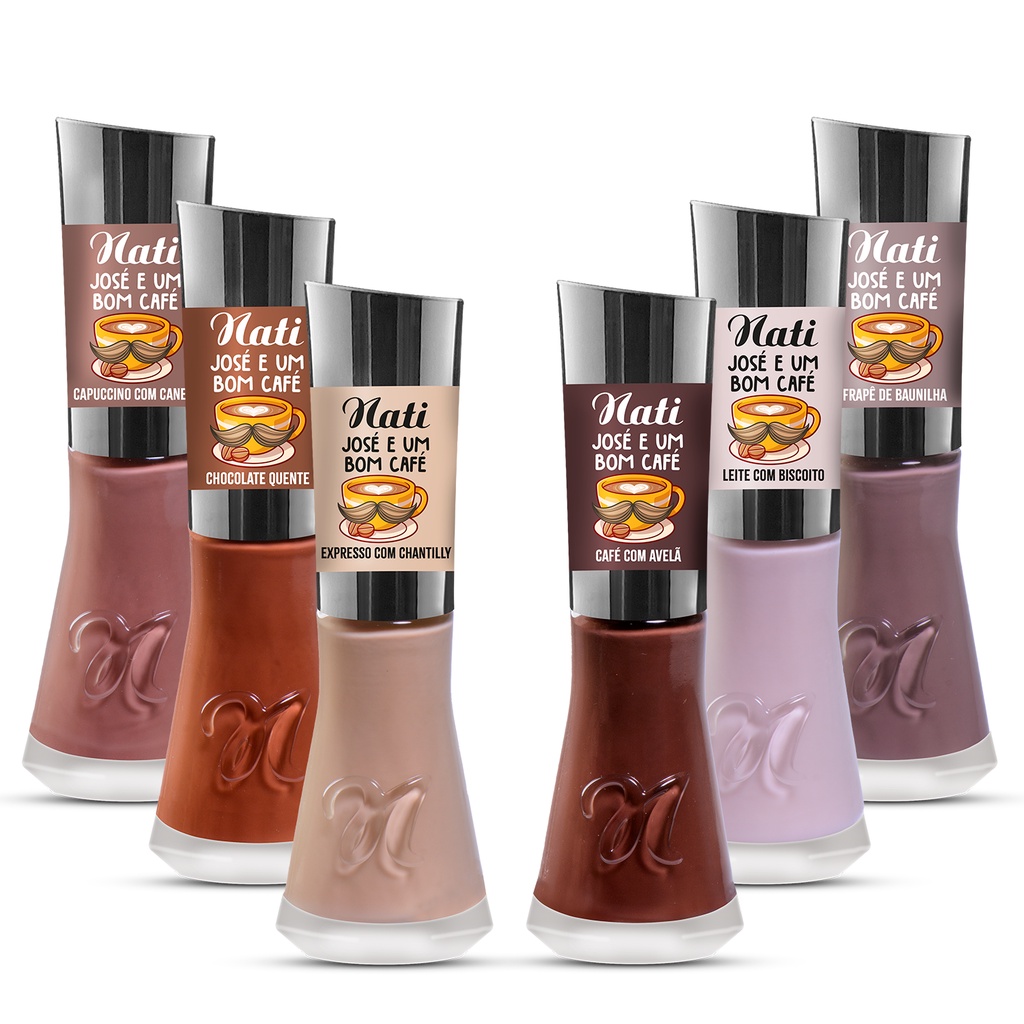 Kit Esmaltes Nati Coleção José e um bom Café Tons Nude Marrom