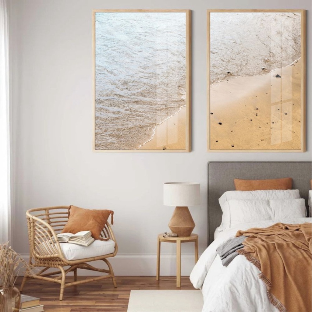 Kit de Quadro Praia Mar Paisagem Neutro para Decoração Sala Quarto