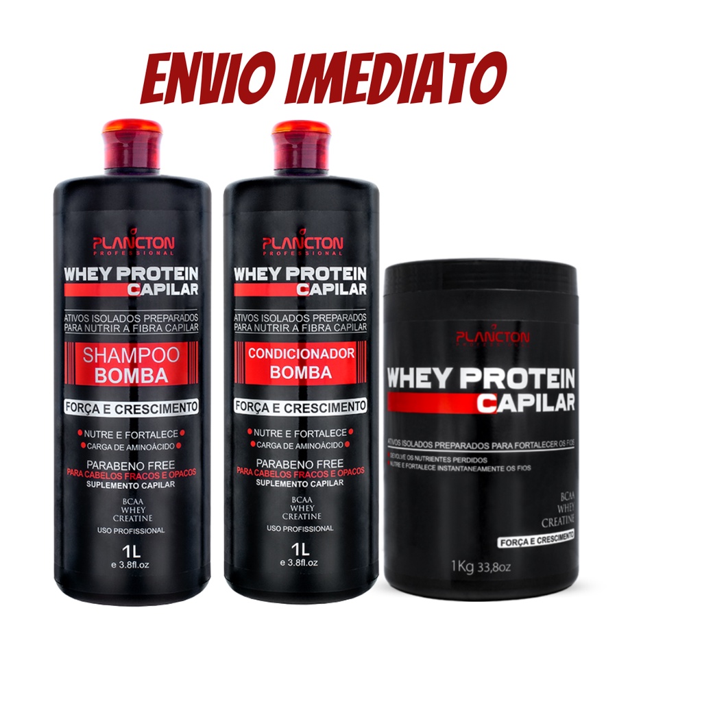 Kit Tratamento Plancton Whey Protein Shampoo Condicionador Mascara