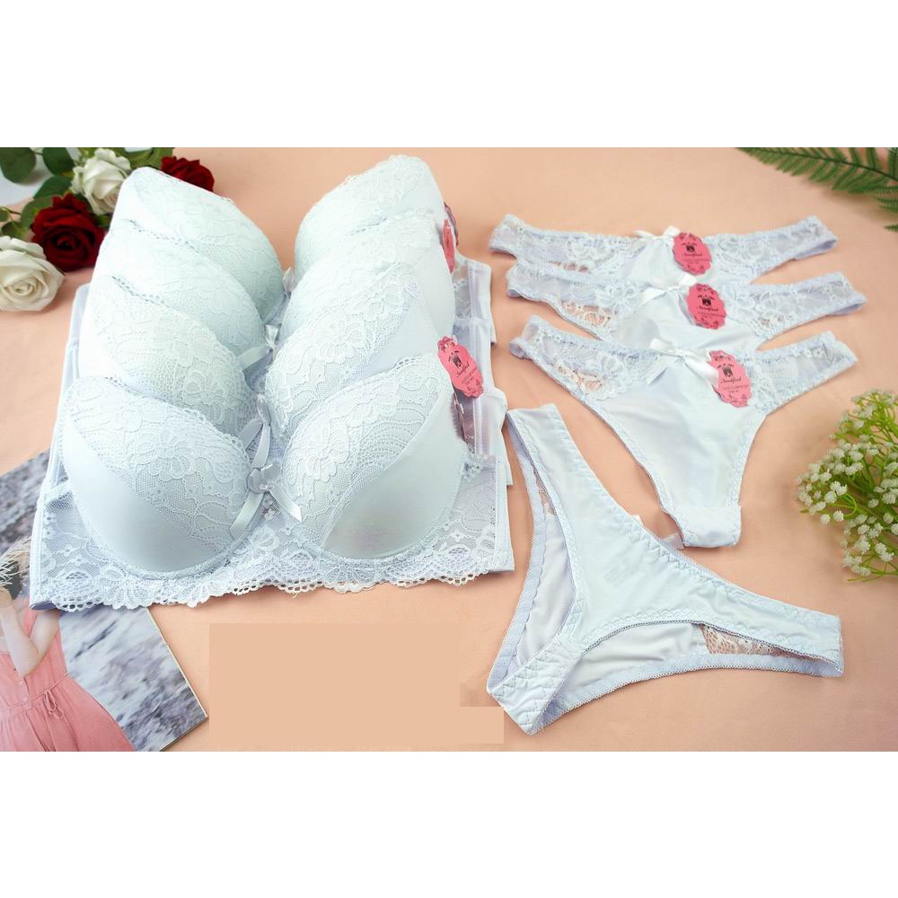 Conjunto Lingerie Calcinha E Sutia Bojo Branco Renda Luxo Sensual