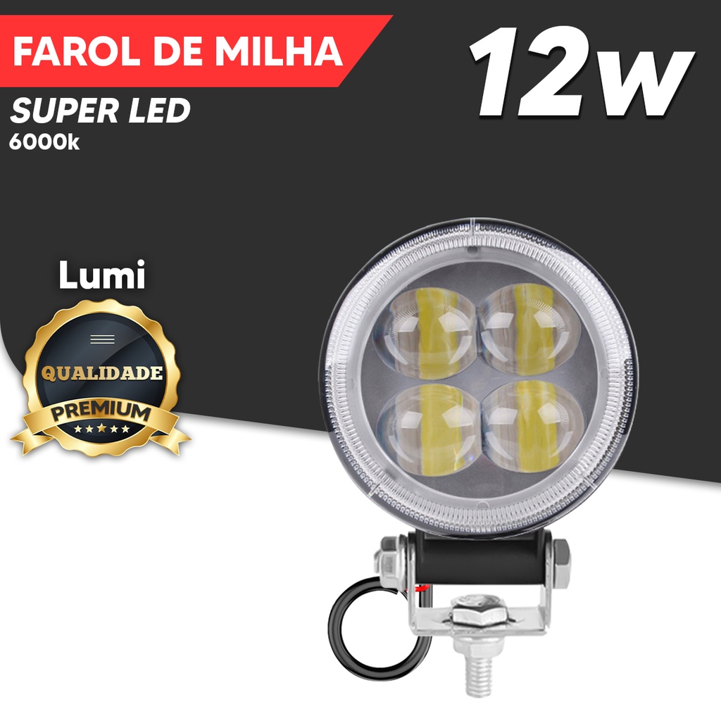 Kit Farol De Milha Led Redondo W V Auxiliar Lumi Universa