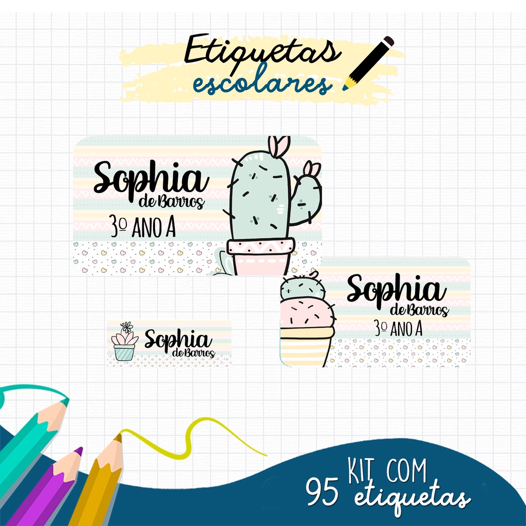 Etiqueta Escolar Personalizada Cactos Shopee Brasil