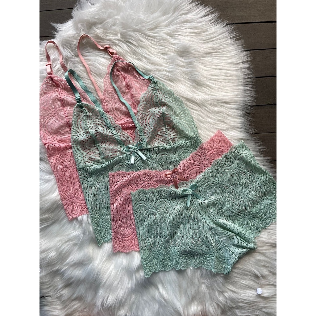 Conjunto Lingerie Sem Bojo Caleçon Todo Em Renda Sem Forro Adulto