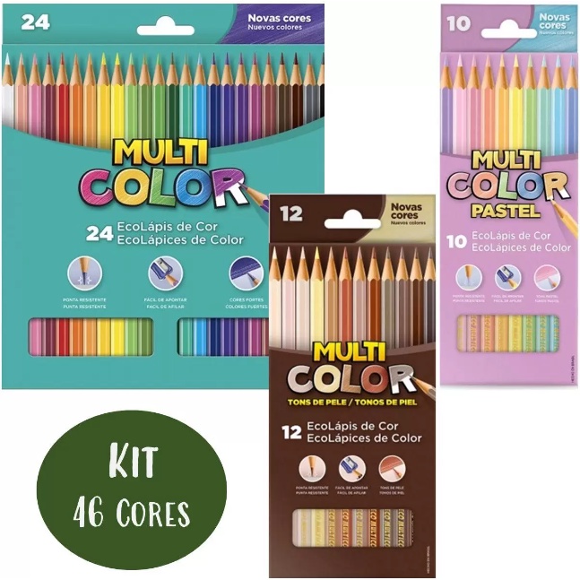 Kit Lápis de Cor 46 Cores Multicolor Faber Castell Cores Básicas Pastel