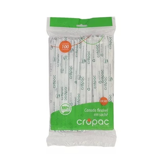 Canudo Biodegradável Flexível em Sachê Cropac 100 unidades Shopee