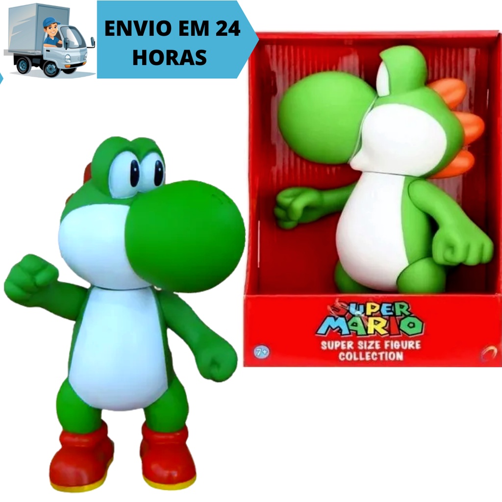 Boneco Grande Yoshi Super Mario Cm Articulado Collection Caixa