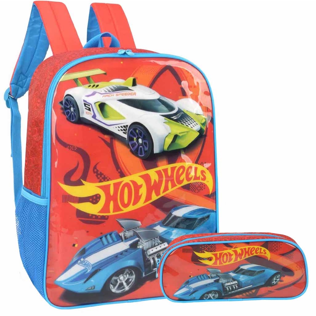 Mochila Infantil Escolar Menino Hot Wheels Estojo Desenhos Passeio