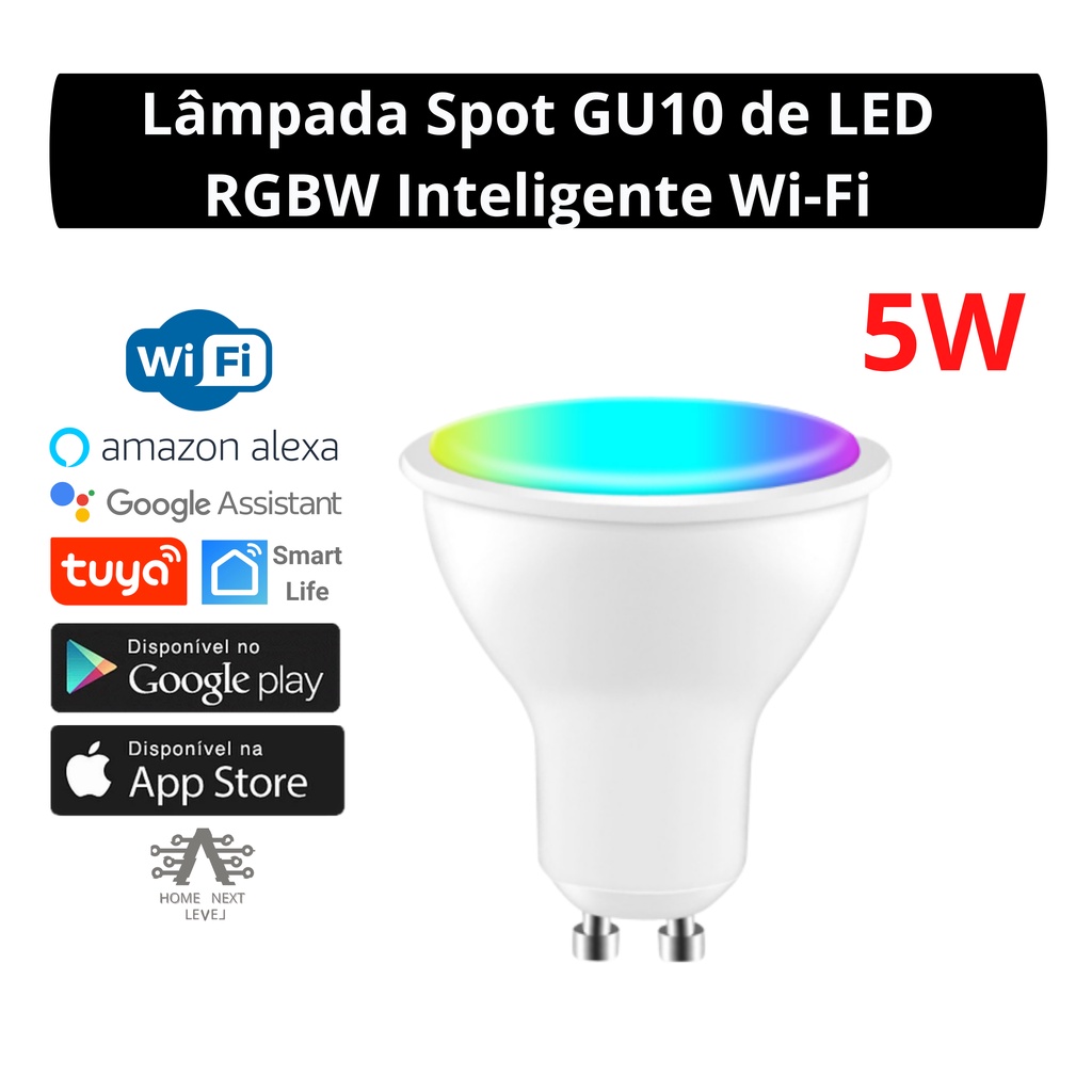 Lâmpada Spot Dicroica Gu10 Led Rgb Inteligente Wifi Alexa Google Tuya