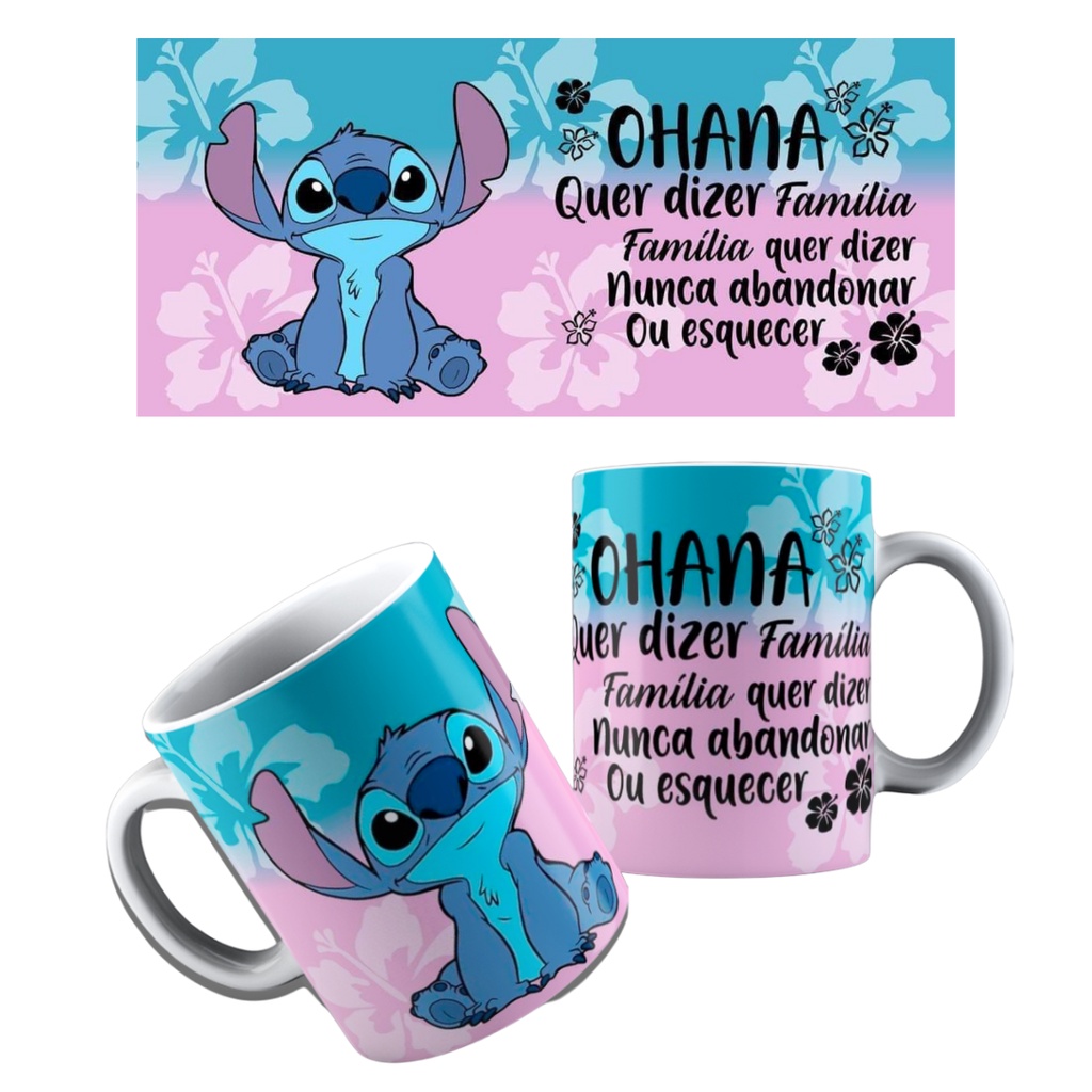 Caneca Stitch Ohana Quer Dizer Familia Xícara Personalizada 325ml