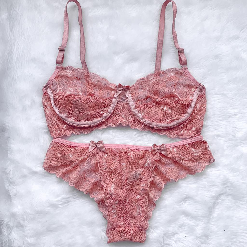 Conjunto Lingerie Suti De Renda Sem Bojo Arco Meia Ta A Calcinha