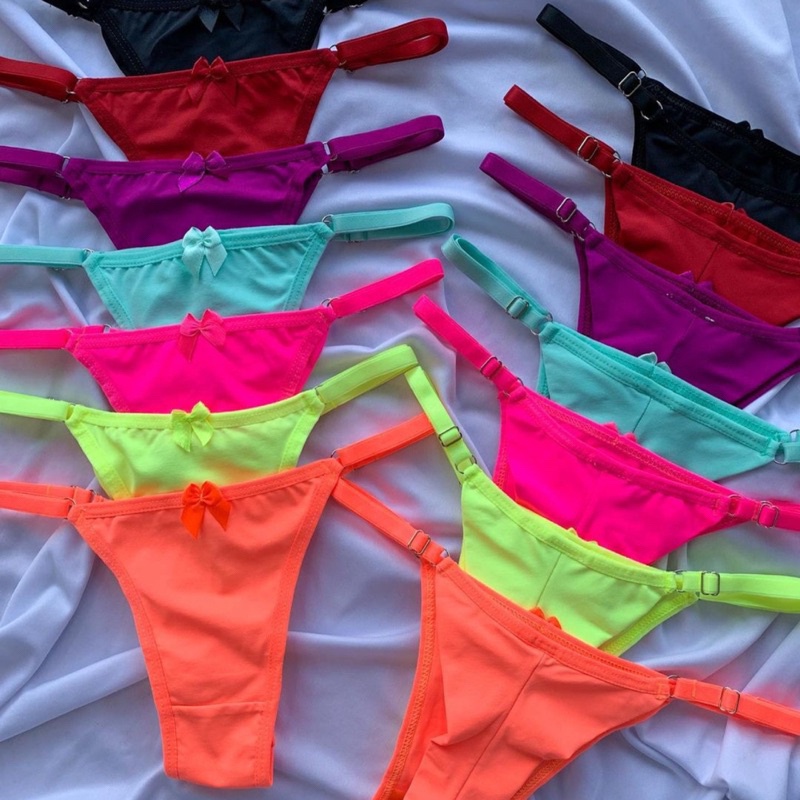 Kit 2 Calcinha Fio Duplo Tanga Lisa Regulagem Neon Lingerie