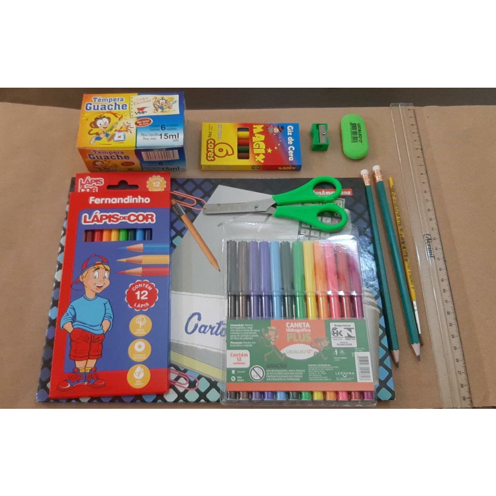 Kit Arte Material Escolar Completo Papelaria 44 Itens Shopee Brasil