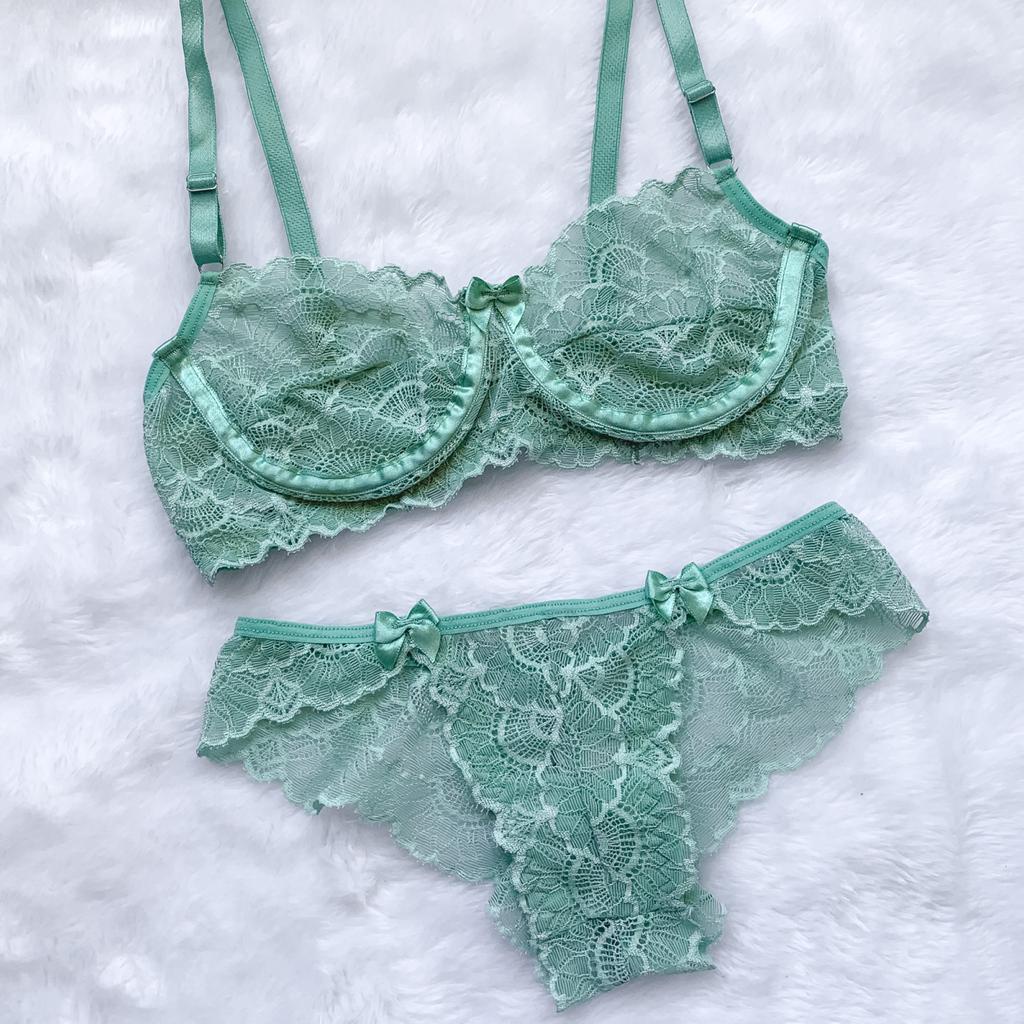 Conjunto lingerie de renda sem bojo sutiã soutien aro arco calcinha