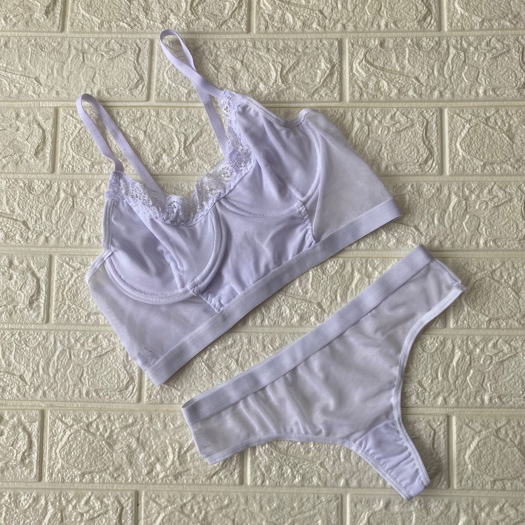 Conjunto Lingerie Sexy Tule e Renda Forro no Bojo Aro Blogueira Direto da Fábrica Shopee