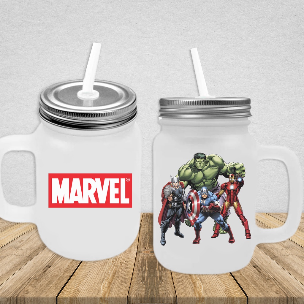 Caneca Mason Jar Personalizada Marvel Os Vingadores Tampa E Canudo