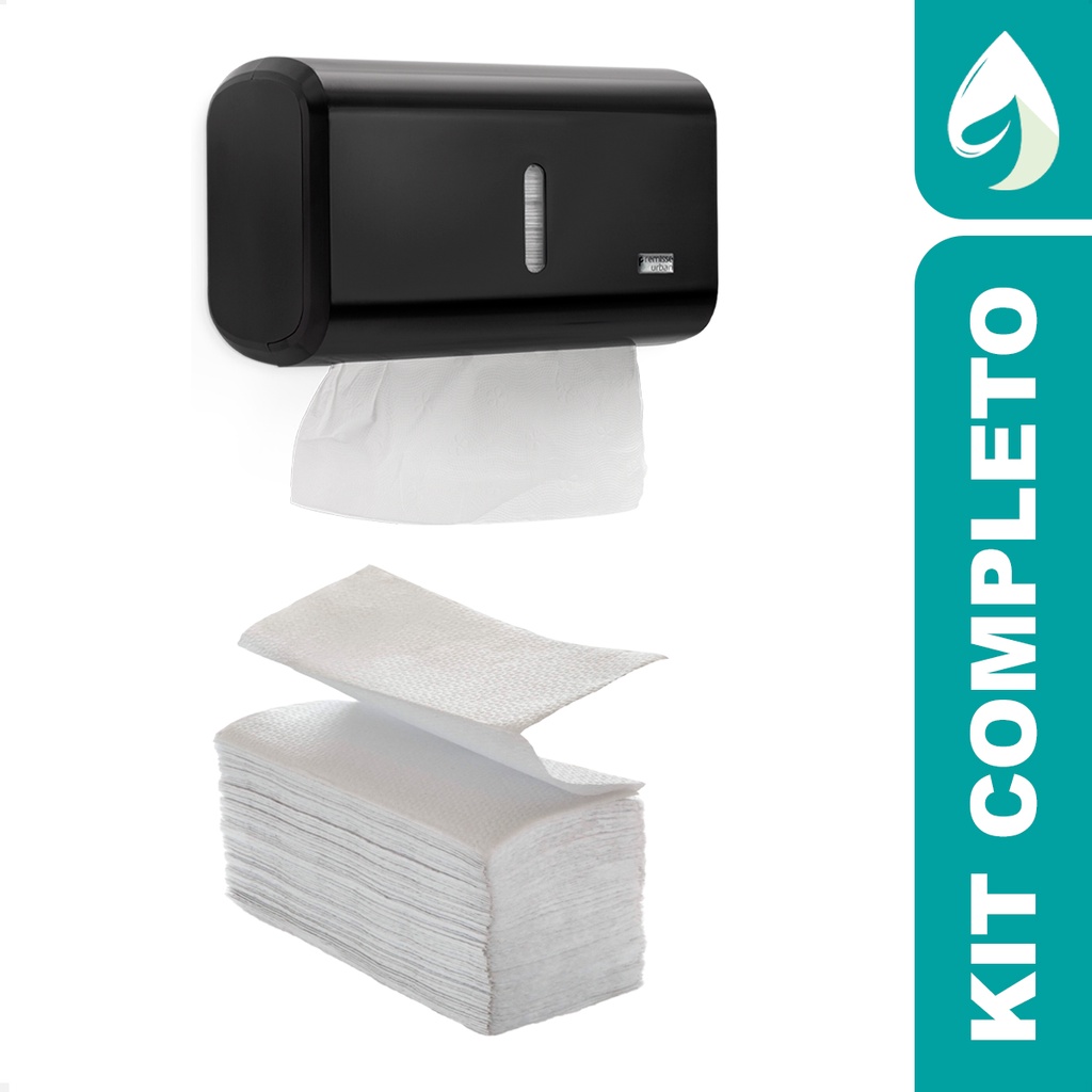 Kit Porta Papel Toalha Preto Papel Interfolha Banheiro Cozinha