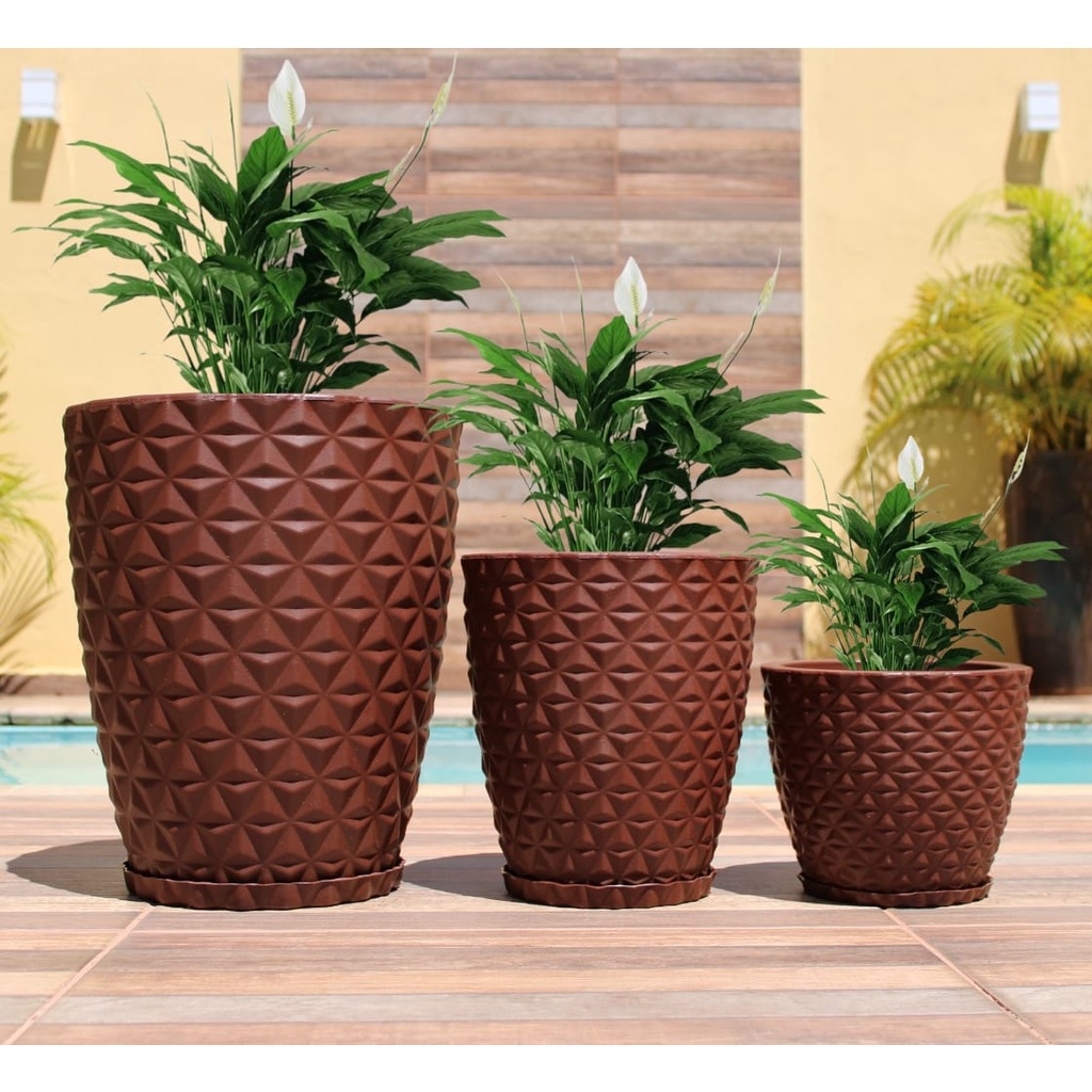 Kit 3 Vasos Para Plantas Decorativo Em Polietileno Diamante N1 N2 N3