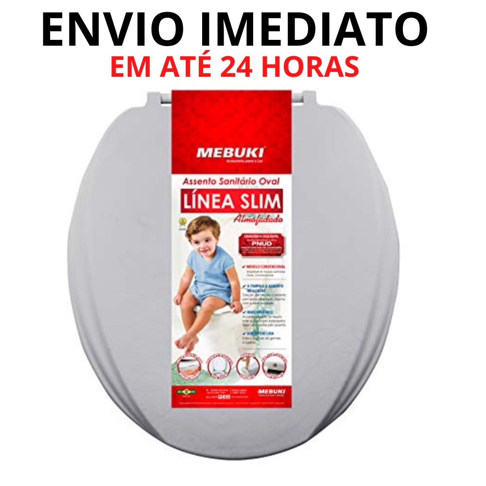 Assento Tampa De Vaso Sanitario Almofadado Universal Mebuki Cinza Claro