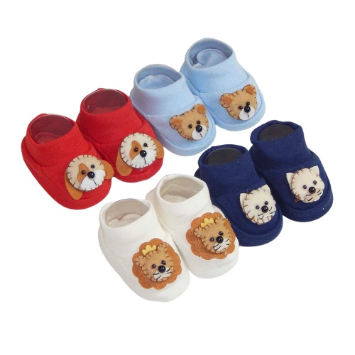 Sapatinho Bebê e Infantil Tipo Pantufa Meia Menino Decorado Kit 2 Pares