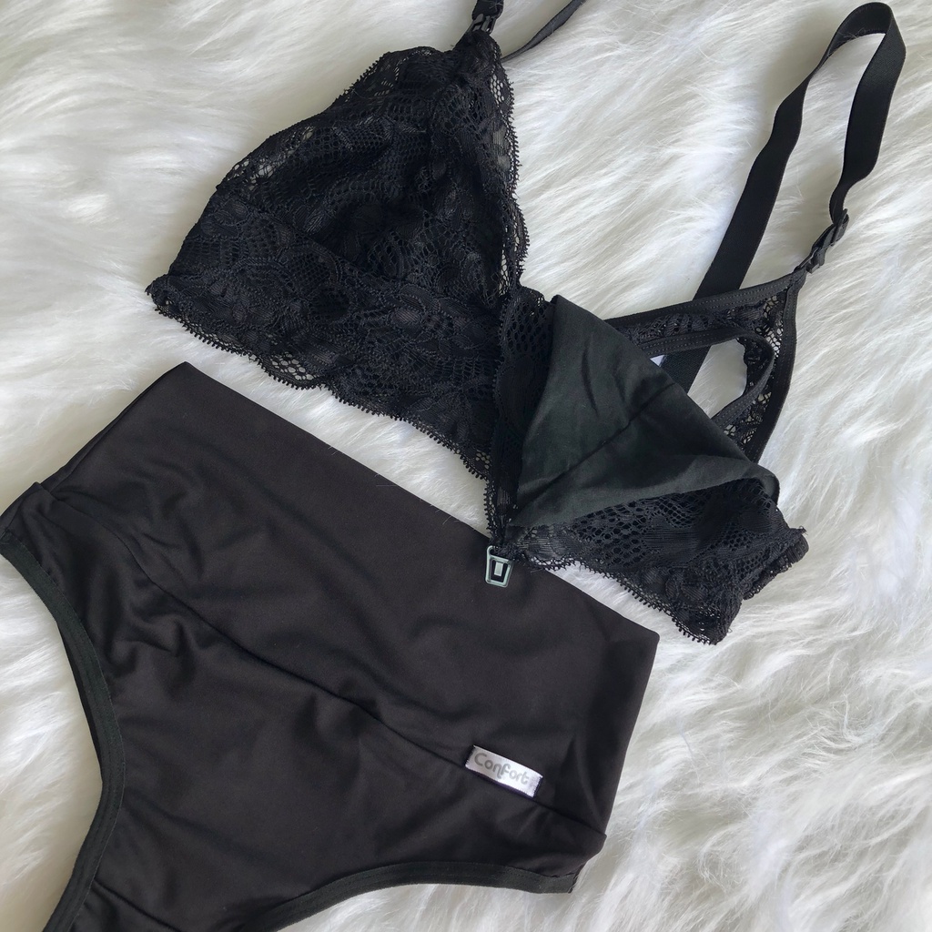 Conjunto Gestante Lingerie Calcinha Pala Dupla Sutiã Sem Bojo Gravidez