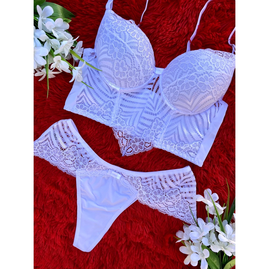 KIT 2 Lingerie Bojo Corpete Sutiã Calcinha Lingerie Fio Dental Sensual