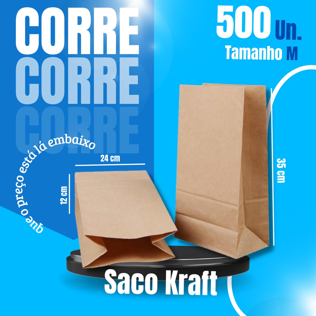 Saco SOS De Papel Kraft Para Delivery M Resistente 500un