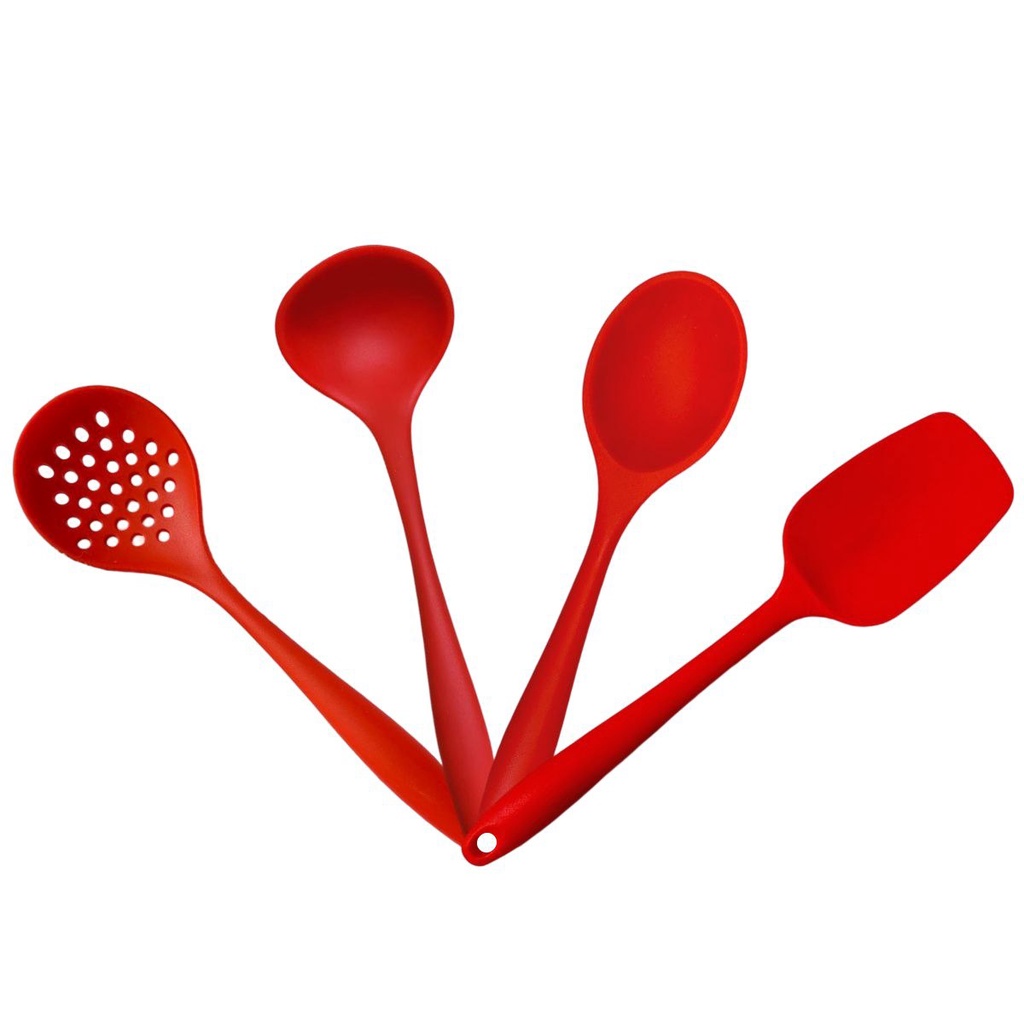 Kit 4 Peças Jogo De Utensílios Cozinha Em Silicone Servir Colher