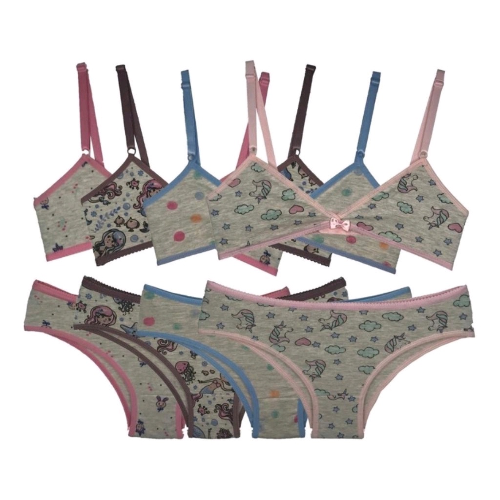 Kit Conjuntos Infantil Lingerie Calcinha E Sutian Sem Bojo Menina